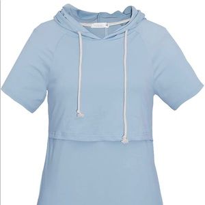Parnixs Maternity Nursing Hoodie Breastfeeding T-Shirt Light Blue 2XL